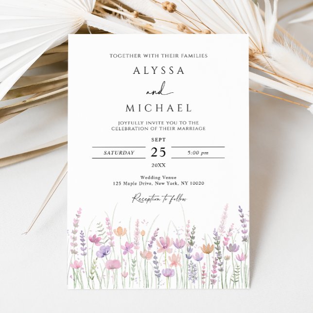 Invitation Mariage aux fleurs sauvages pastel doux (Créateur téléchargé)