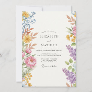 Invitation Mariage aux fleurs sauvages peintes multicolores