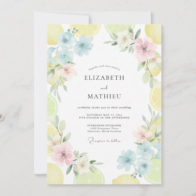 Invitation Mariage aux fleurs sauvages peintes pastel (Devant)