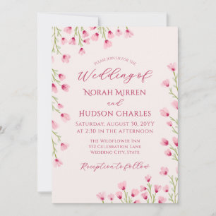 Invitation Mariage aux fleurs sauvages roses romantiques