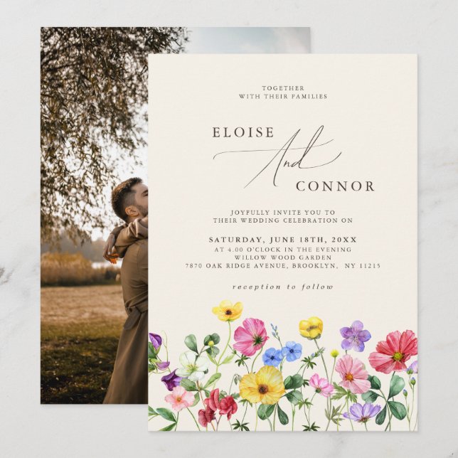 Invitation Mariage aux fleurs sauvages Rustique Chic Bohème M (Devant / Derrière)