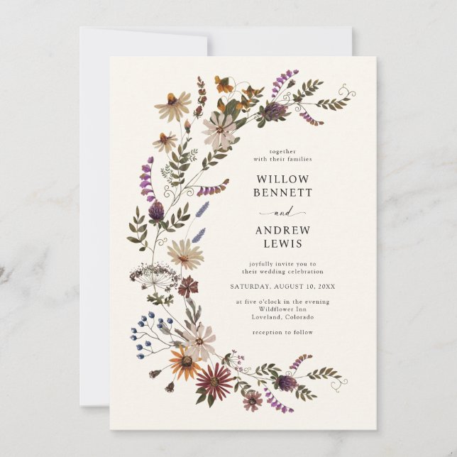 Invitation Mariage aux fleurs sauvages rustiques (Devant)