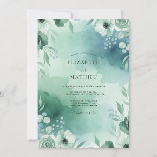 Invitation Mariage aux fleurs sauvages sarcelle écume de mer 