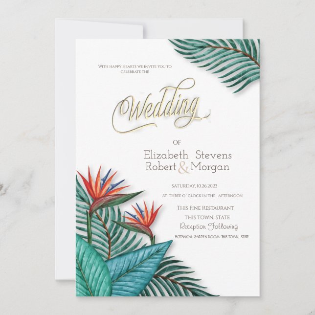 Invitation Mariage aux Fleurs Tropicales Exotiques (Devant)