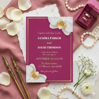 Invitation mariage aux floraisons d'orchidée blanche élégante