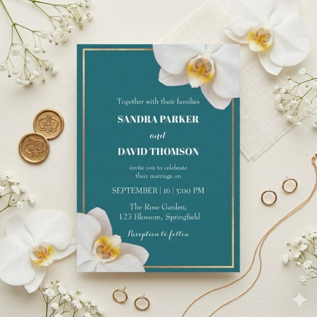Invitation mariage aux floraisons d'orchidée blanche élégante (Créateur téléchargé)