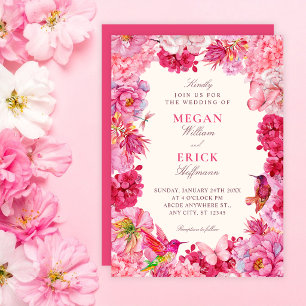 Invitation Mariage aux floraisons florales rustiques roses