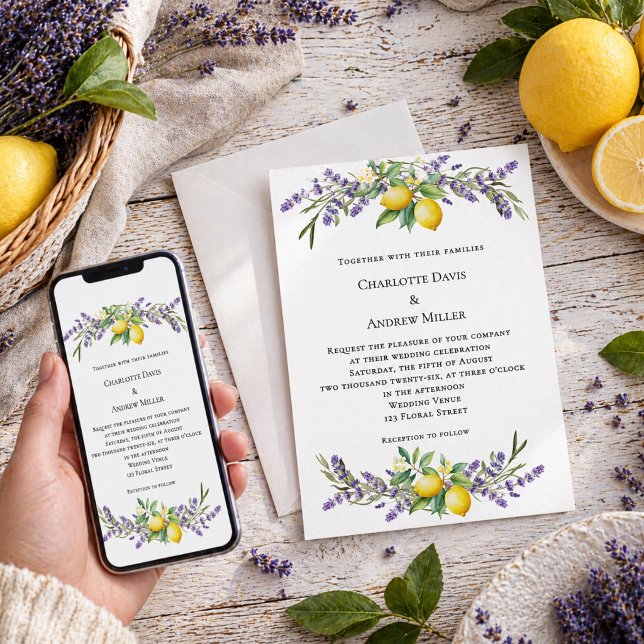 Invitation Mariage aux floraux de lavande et citrons  (Créateur téléchargé)