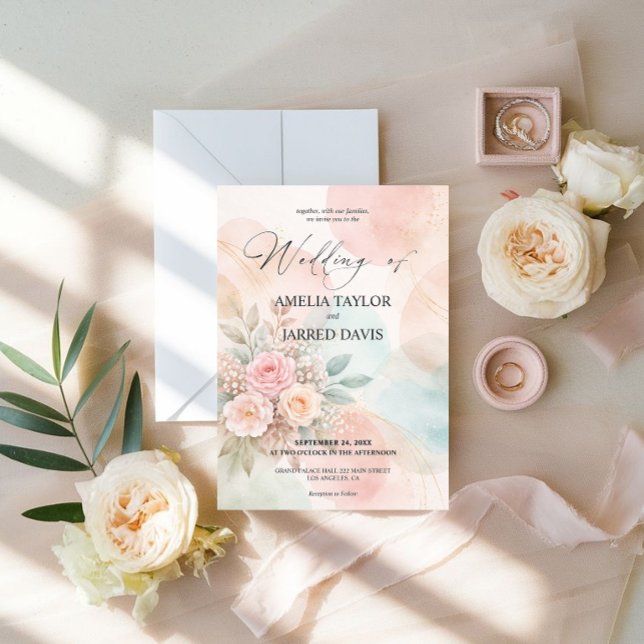 Invitation Mariage aux Formes Abstraites Florales Aquarelle P (Créateur téléchargé)