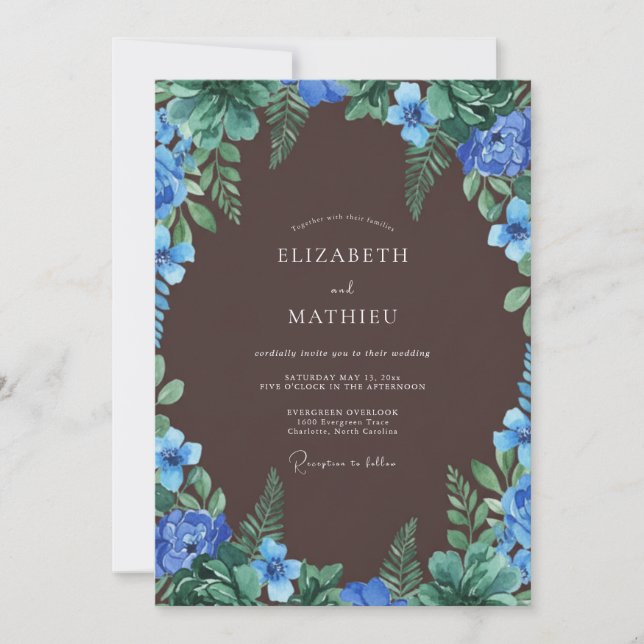 Invitation Mariage aux Fougères Azur Chocolat (Devant)
