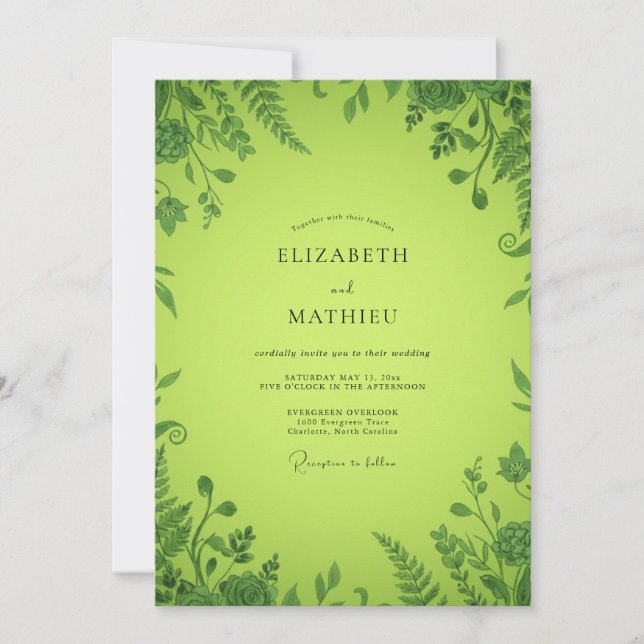 Invitation Mariage aux fougères chartreuse (Devant)