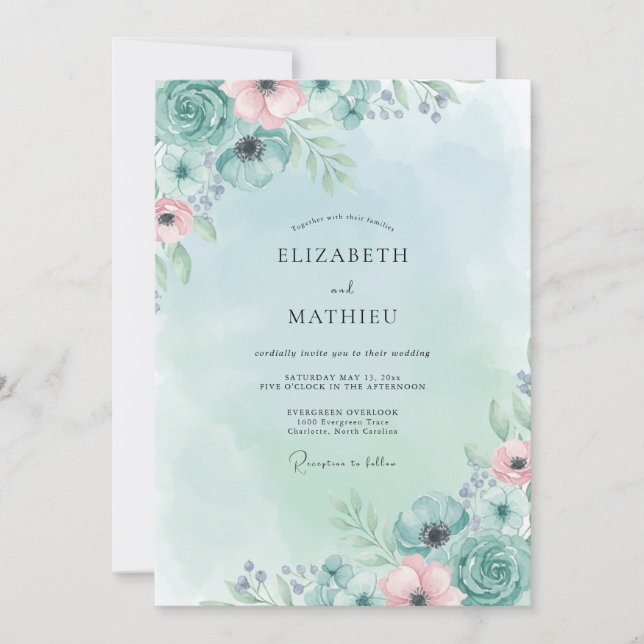 Invitation Mariage aux Fougères de Mousse de Mer (Devant)