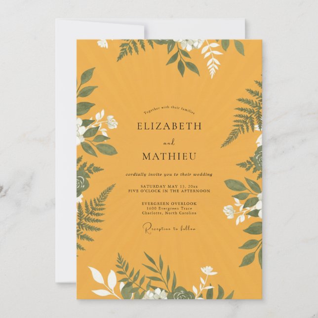 Invitation Mariage aux fougères dorées à la moutarde (Devant)