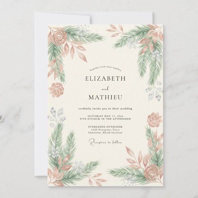 Invitation Mariage aux fougères en terre cuite (Devant)