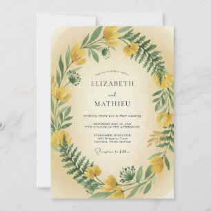 Invitation Mariage aux fougères jaune moutarde
