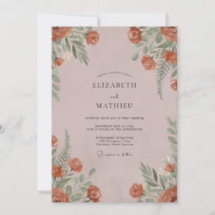 Invitation Mariage aux Fougères Mauve Rouille