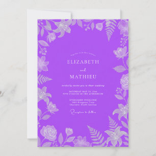 Invitation Mariage aux fougères violettes vibrantes