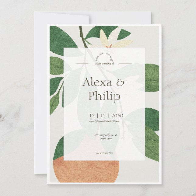 Invitation Mariage aux fruits verts et orange (Devant)