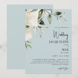 Invitation Mariage aux Hortensias Blancs et Bleus Aqua