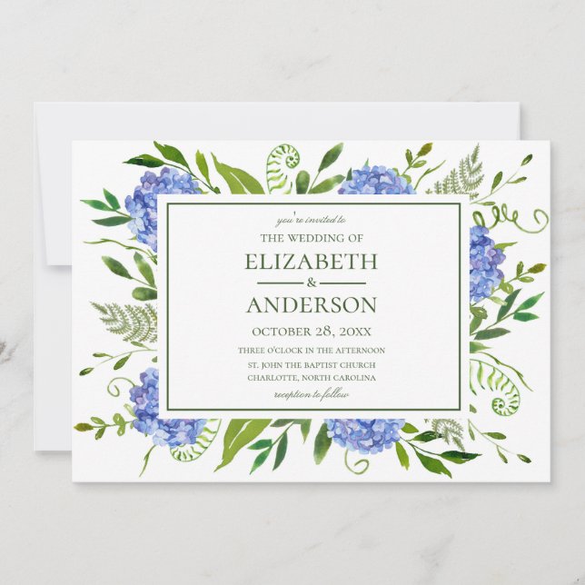 Invitation Mariage aux Hortensias Bleus (Devant)