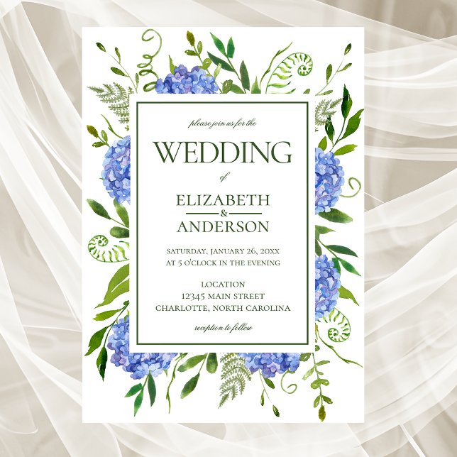 Invitation Mariage aux Hortensias Bleus (Créateur téléchargé)