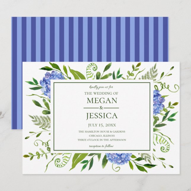 Invitation Mariage aux Hortensias Bleus (Devant / Derrière)
