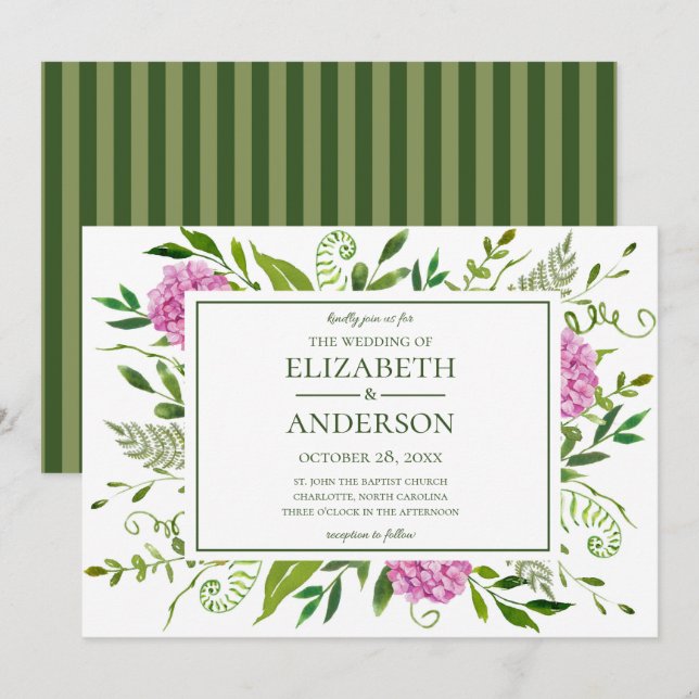 Invitation Mariage aux Hortensias Roses (Devant / Derrière)