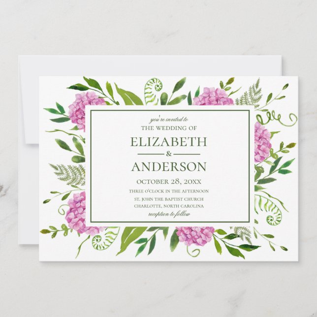 Invitation Mariage aux Hortensias Roses (Devant)