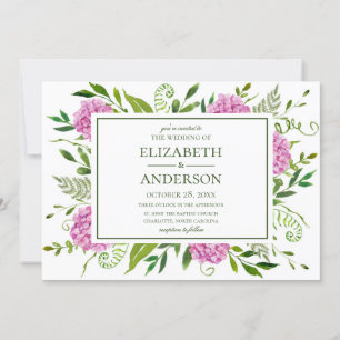 Invitation Mariage aux Hortensias Roses