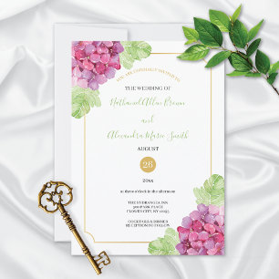 Invitation Mariage aux Hydrangeas Aquarelles Teintes Roses