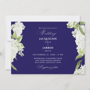Invitation Mariage aux Hydrangeas Bleu Marine & Blanc