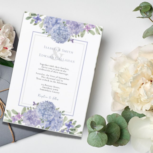 Invitation Mariage aux Hydrangeas Bleu Poussiéreux Aquarelle  (Créateur téléchargé)