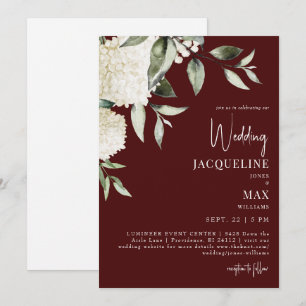 Invitation Mariage aux Hydrangeas Chocolat Rouge Blanc