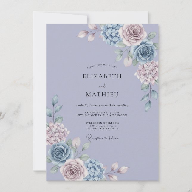 Invitation Mariage aux Hydrangeas Éthérés Lilas (Devant)