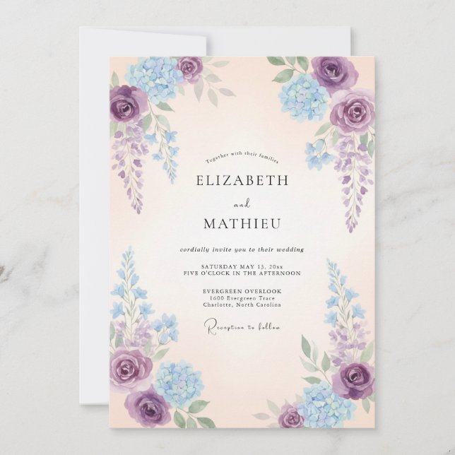 Invitation Mariage aux Hydrangeas Fantaisistes Violettes (Devant)