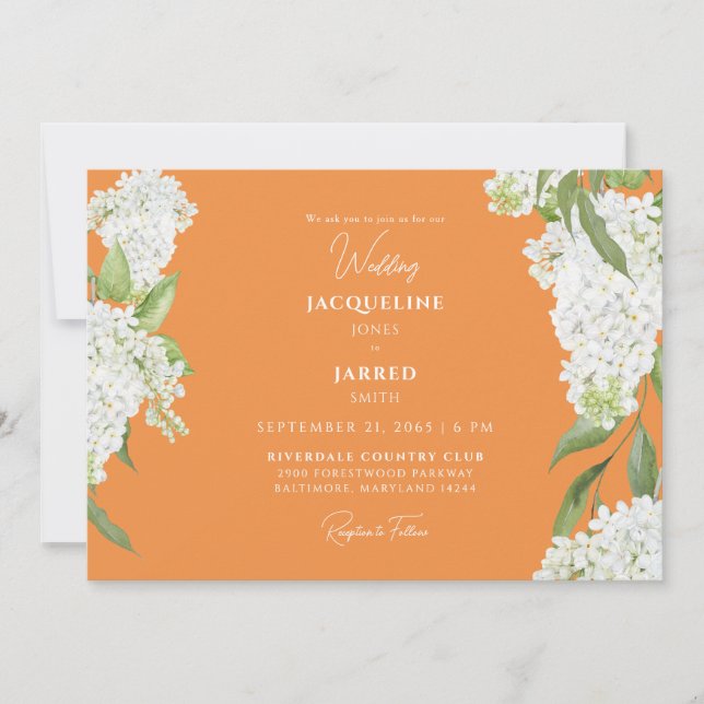 Invitation Mariage aux Hydrangeas Orange Blanc  (Devant)