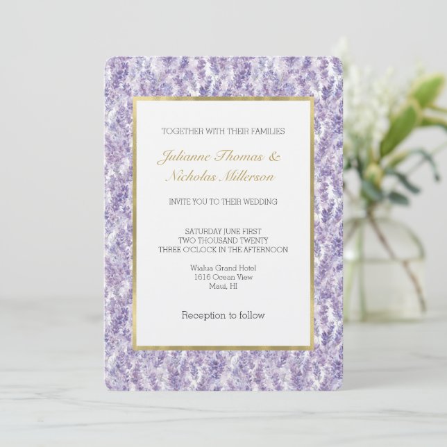 Invitation Mariage aux jolies fleurs lavande (Debout devant)