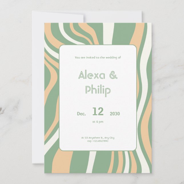 Invitation Mariage aux lignes vertes et crème (Devant)