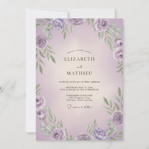 Invitation Mariage aux Lilas Lavande Feuillus