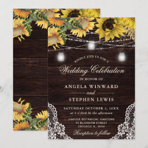 Invitation Mariage aux lumières de tournesol rustique et de p