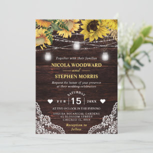 Invitation Mariage aux lumières de tournesol rustique et de p