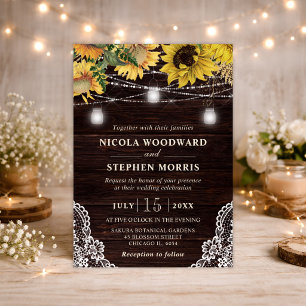 Invitation Mariage aux lumières de tournesol rustique et de p
