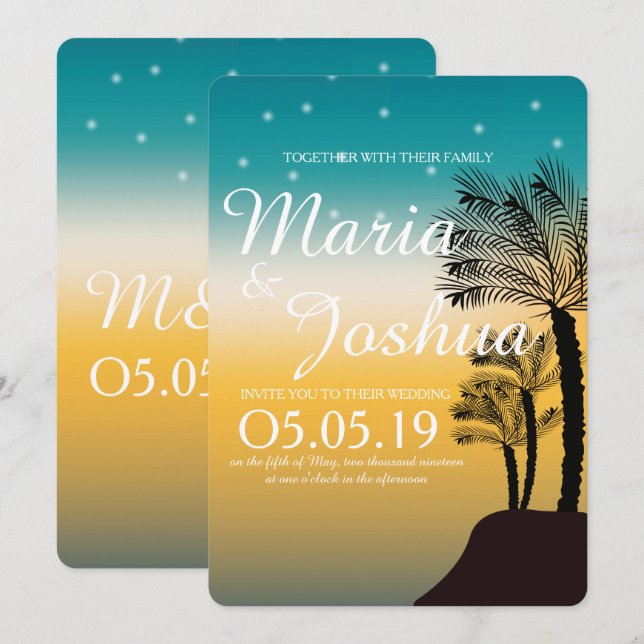 Invitation Mariage aux lumières étoilées sous les palmiers de (Devant / Derrière)