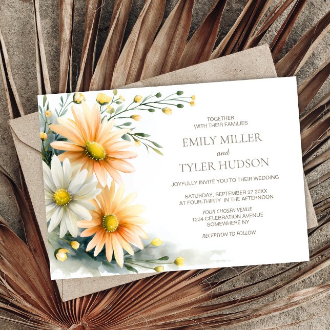 Invitation Mariage aux Marguerites Orange et Blanc  (Créateur téléchargé)
