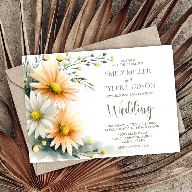Invitation Mariage aux Marguerites Orange et Blanches (Créateur téléchargé)