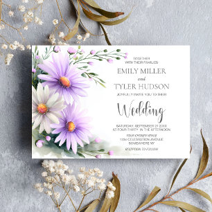 Invitation Mariage aux Marguerites Violettes et Blanches
