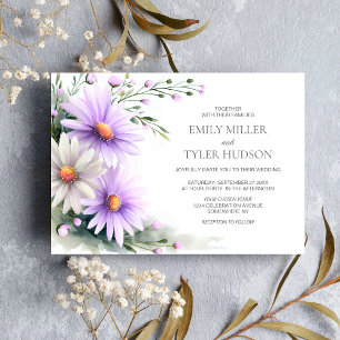 Invitation Mariage aux marguerites violettes et blanches