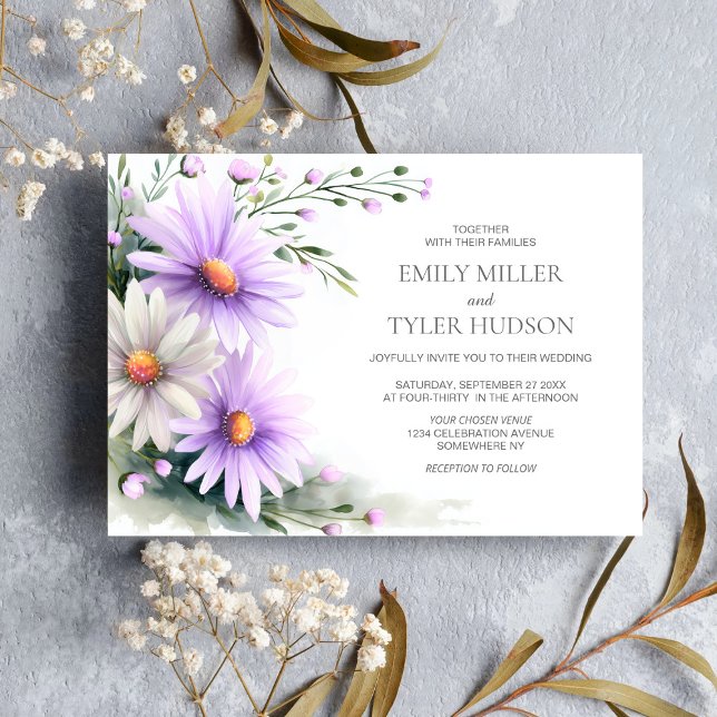 Invitation Mariage aux marguerites violettes et blanches  (Créateur téléchargé)