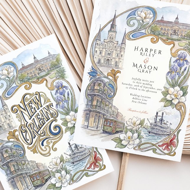 Invitation Mariage aux monuments aquarellés de La Nouvelle-Or (Créateur téléchargé)