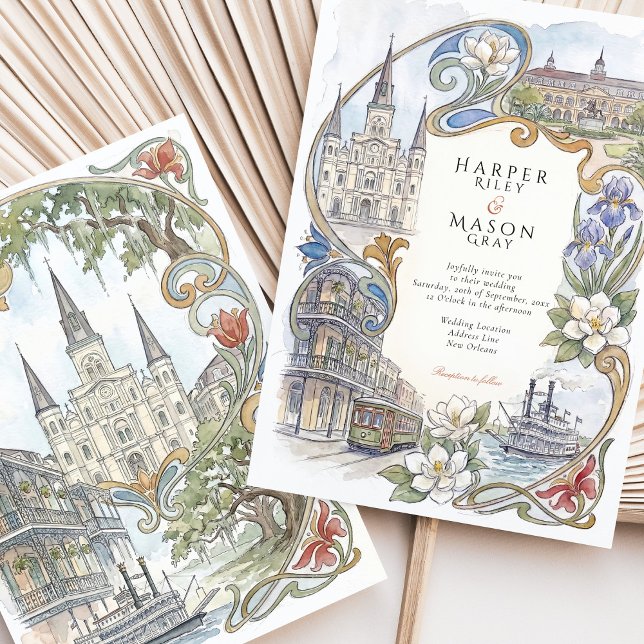 Invitation Mariage aux monuments aquarellés de La Nouvelle-Or (Créateur téléchargé)